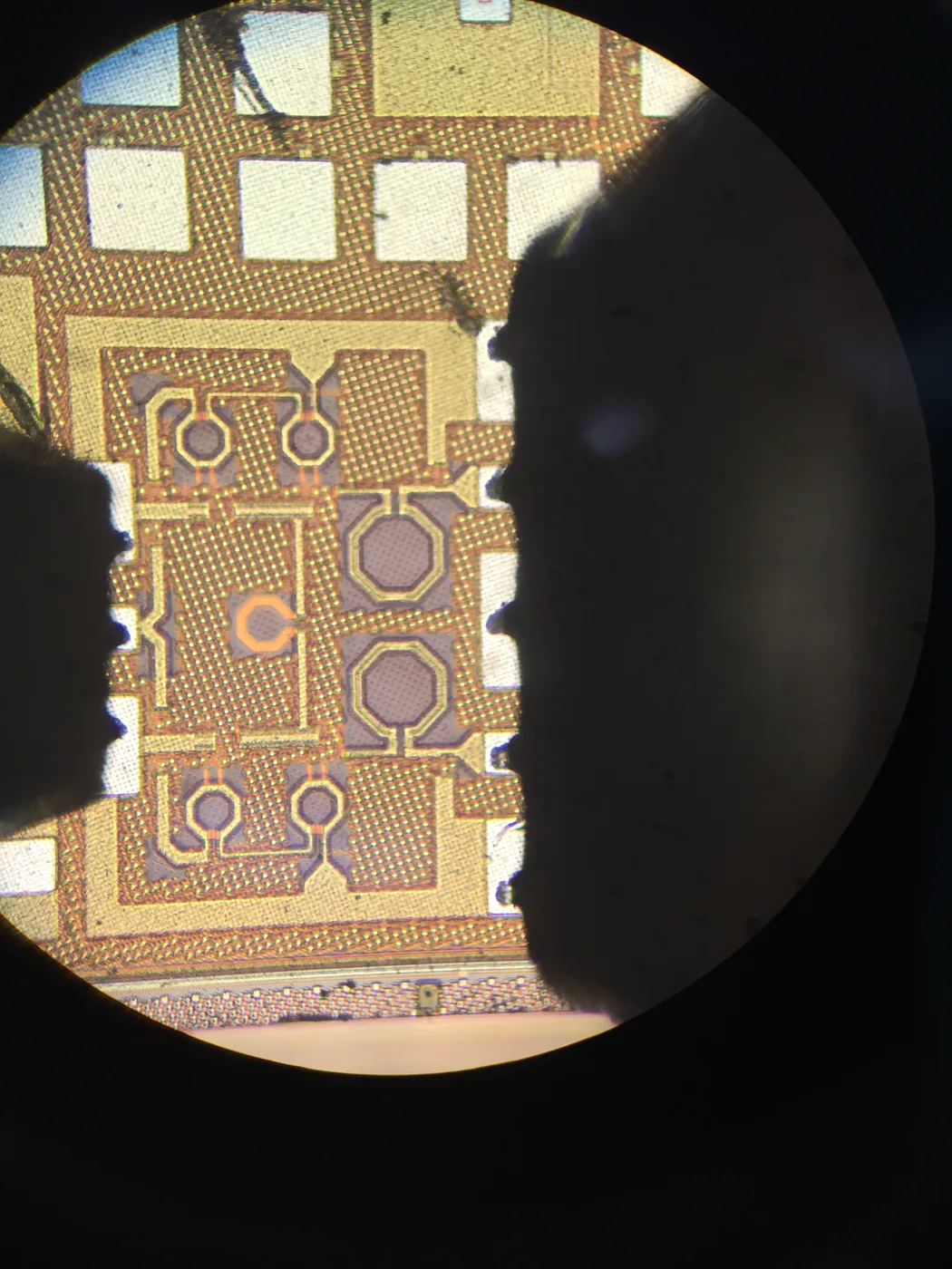 LNA die mounted on probe card during wafer-level testing